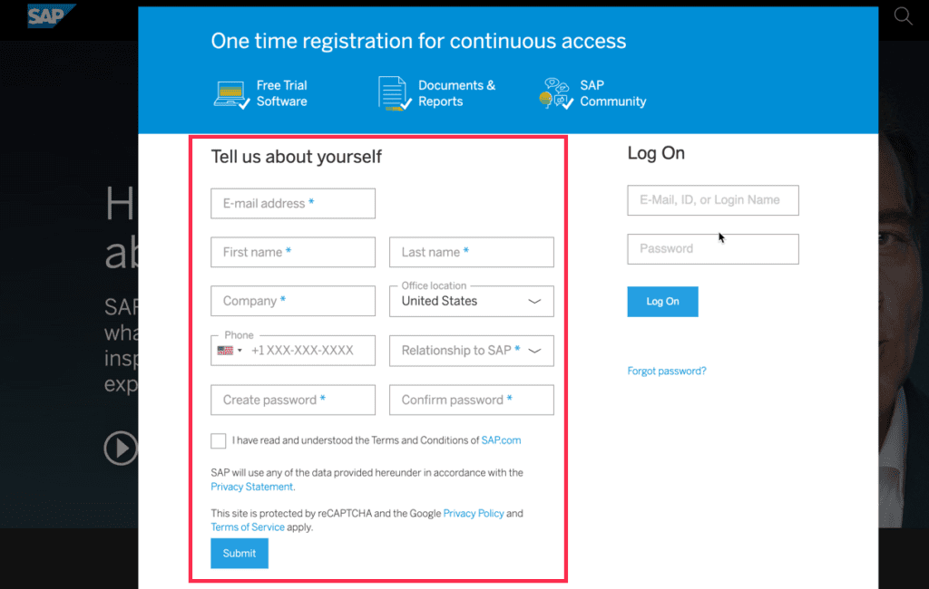 login account SAP