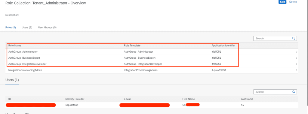 Role collection SAP CPI Trial Account