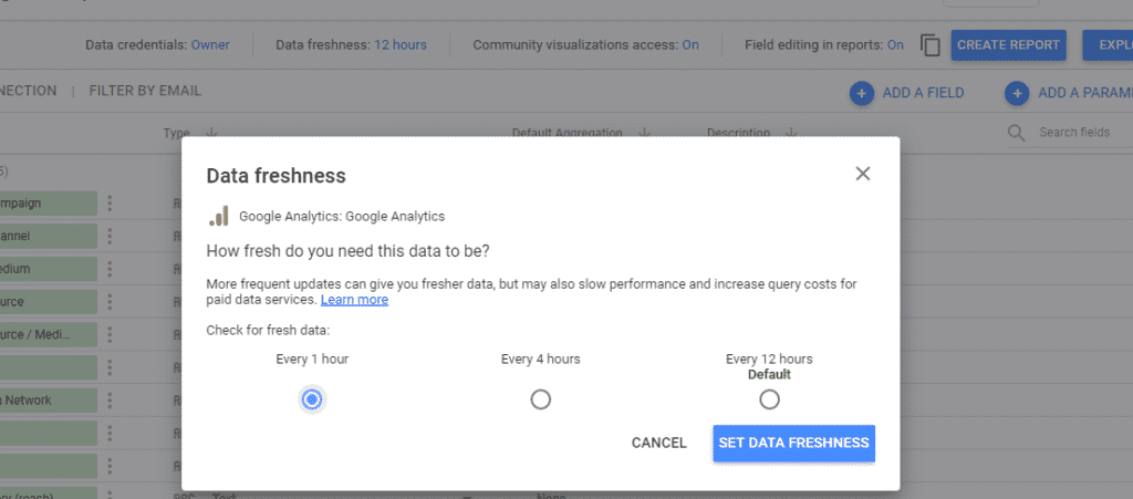 Data Refres option in Data Studio