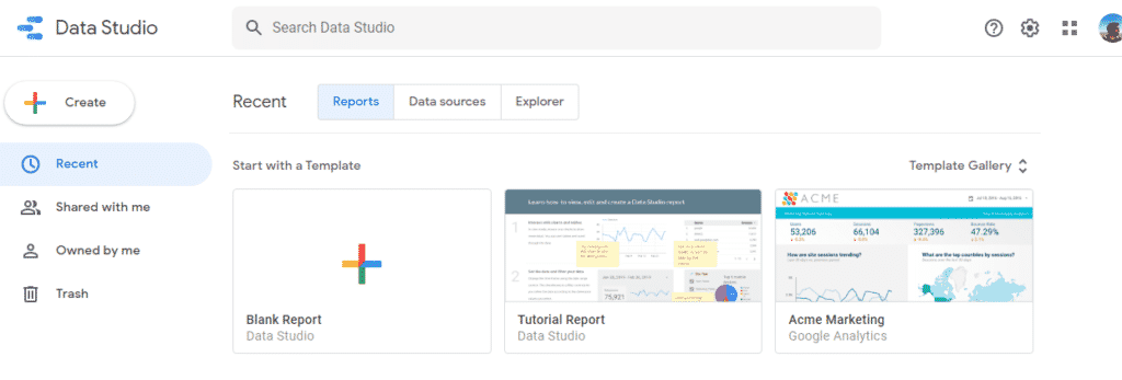Google Data Studio Interface