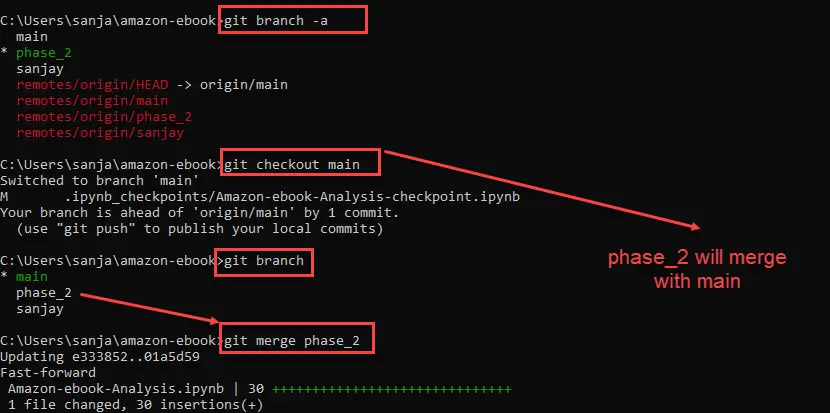 git merge branch to another branch