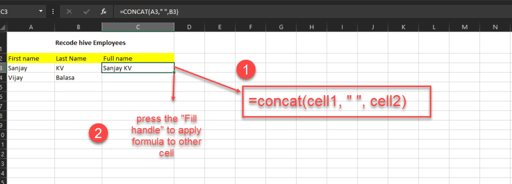 Concat function in Excel