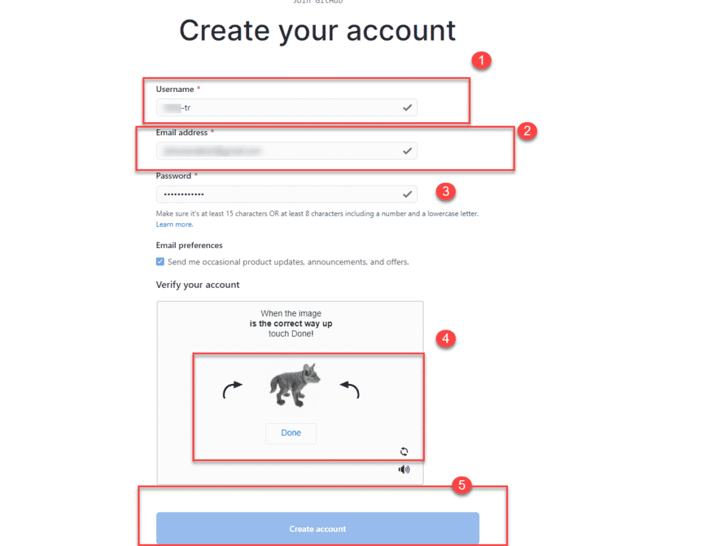 Create account verification screen