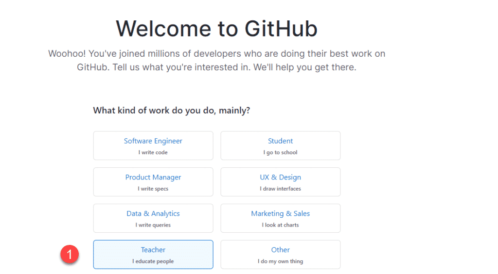 Welcome page of Github