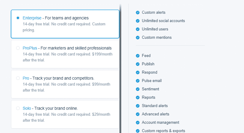 Pricing and Features of Social Media Montoring tools