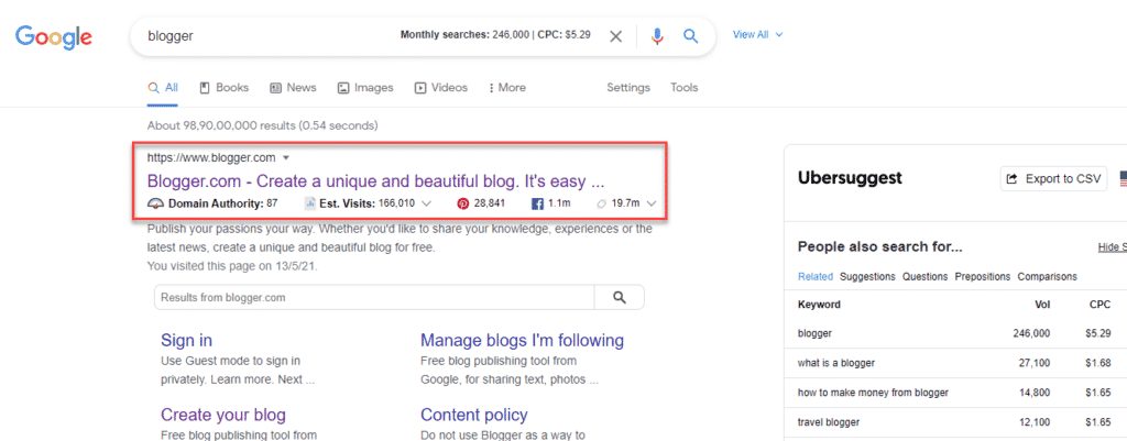 Google search Blogger